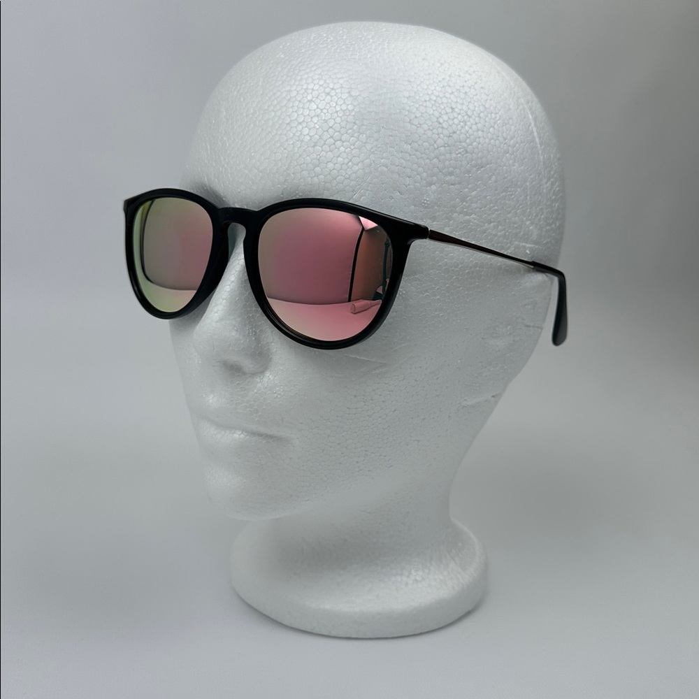 Sunglasses Pink Mirrored Lenses with Black  & Silver Tone Frames. Polarized.